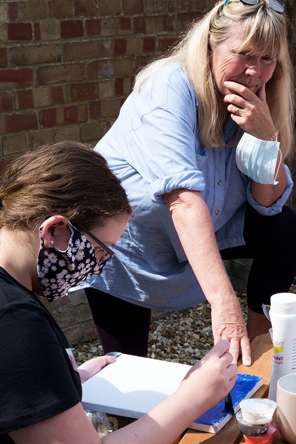 Parent painting with children